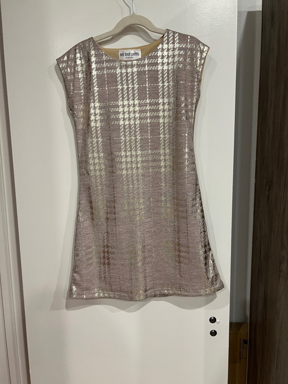 Les Tout Petits Metallic Pink Plaid Mini Dress